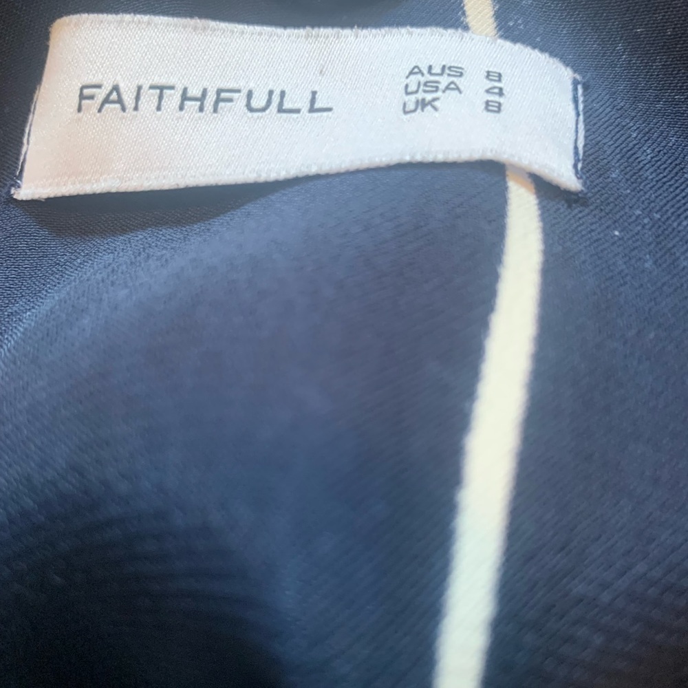 Faithfull the Brand Blue Striped Mini Dress Slip Satin V-back Size 4 - Picture 14 of 14